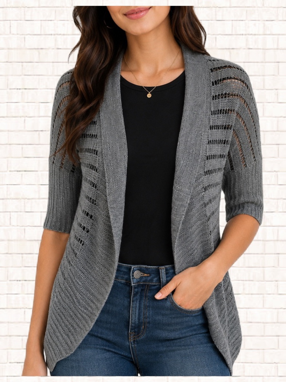 Flyaway Cardigan • TAKEOUT boyfriend fit striped open knit gray XS EUC OBO